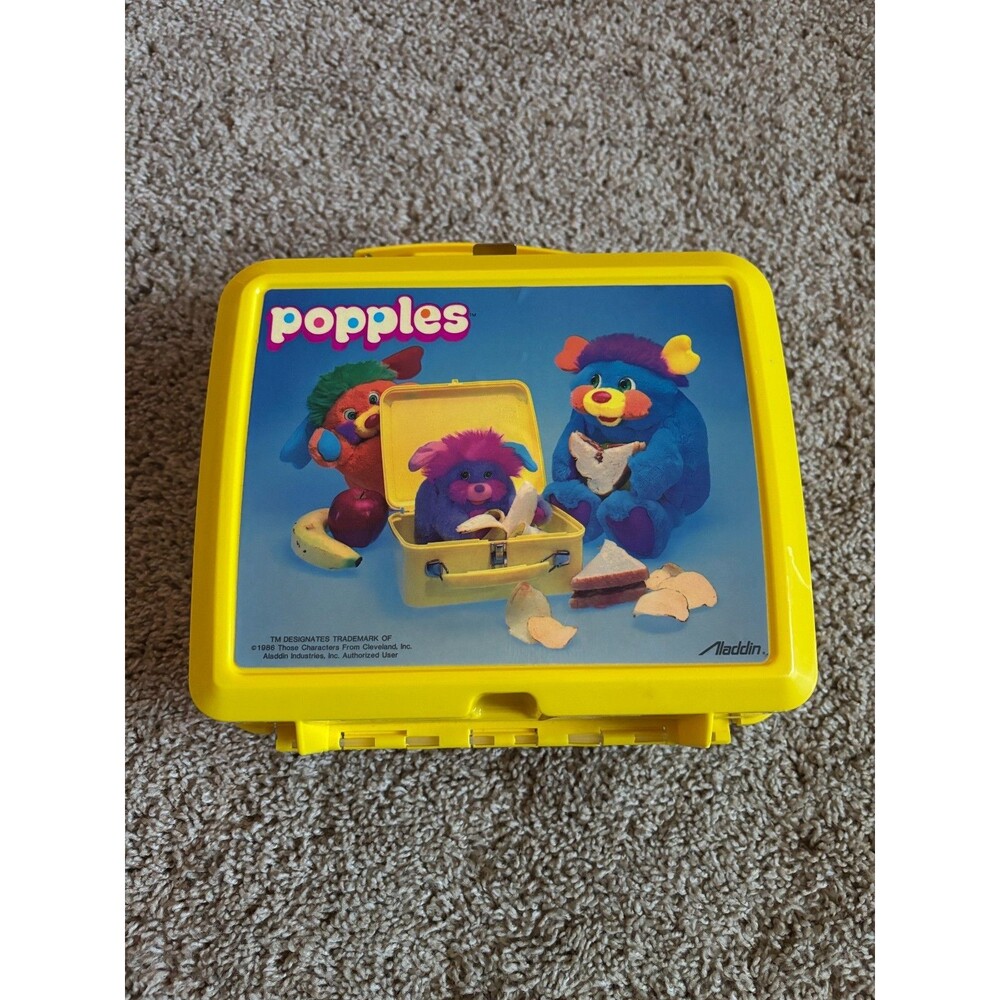 Vintage 1986 Aladdin Lunchbox Thermos Set Popples Yellow Plastic